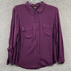 Womens Flowy Blouse 1X Minimalist Drape Button Front Office Workwear Polished